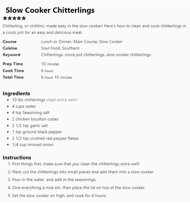 Cook Chitterlings in a Crock Pot
